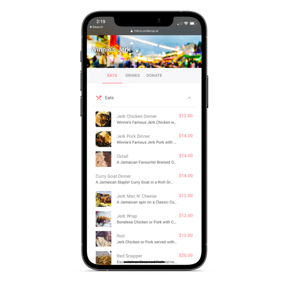 OrderUp mobile friendly digital menu